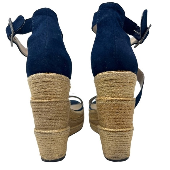 Charles David Microfiber Suede Jute Tall Wedge Open Toe Beachy Sandals Shoes - Picture 4 of 14